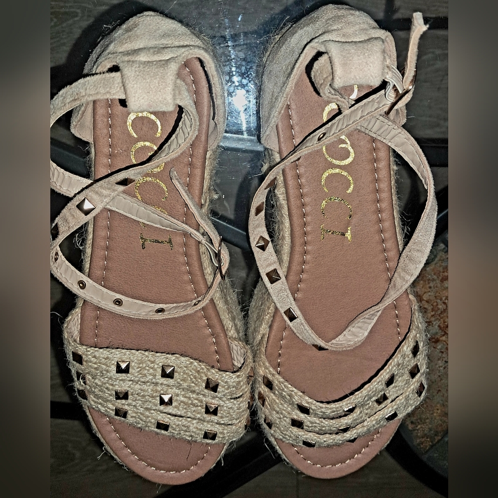 CCOCCI size 8 womens Elegant Beige Platform Sandals With Ankle Strap - Picture 7 of 15